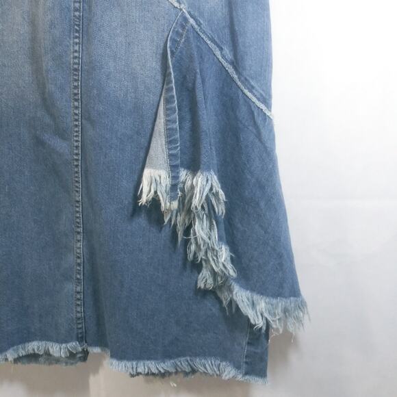 Luxe Moda Denim Distressed Frayed Hem Midi Skirt 12 - Picture 4 of 6